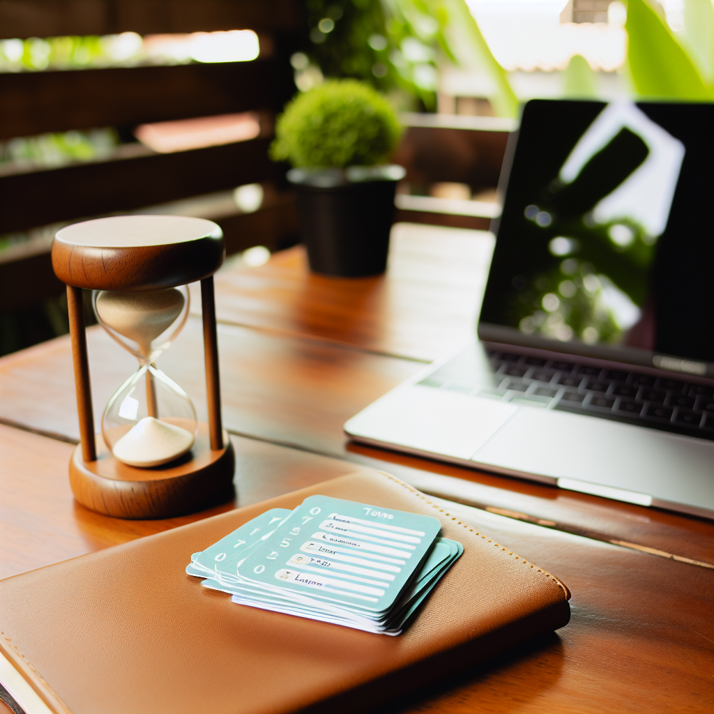 Clean desk with paper notebook and timer